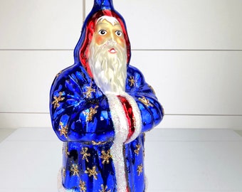Christopher Radko Blue Santa STARCAPE 8" Glass Christmas Ornament