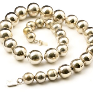 Vintage Taxco Sterling Silver Ball Bead Necklace Signed Handcrafted Artisan Graduated image 4