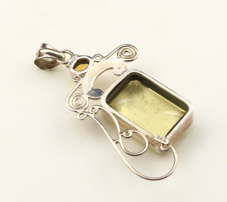 Vintage Large Sterling Silver /& CItrine Necklace Pendant Unique Yellow Gemstone