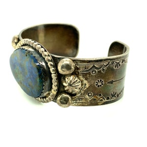 Vintage Navajo Deep Blue Chrysocolla Sterling Silver Cuff Bracelet Artisan Native image 8