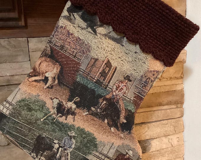 22" Handmade Southwest cowboy rodeo tapestry Christmas Stocking