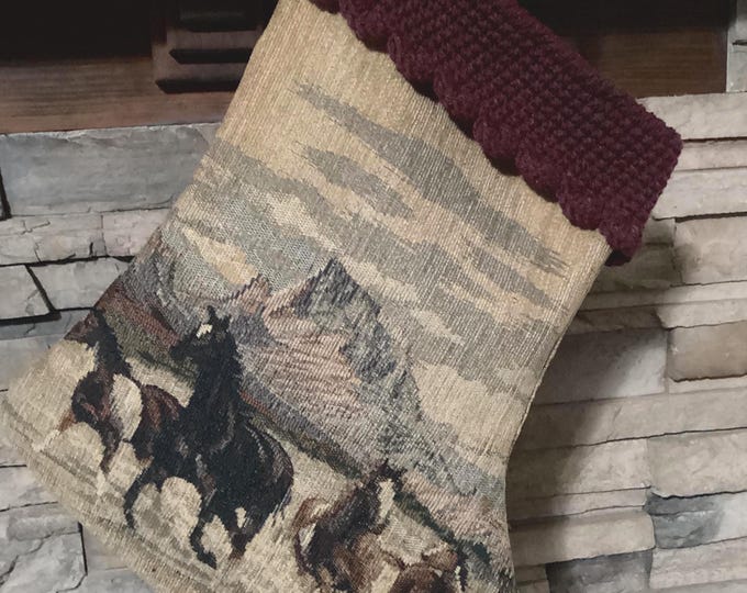 22" Handmade Horses tapestry Christmas Stocking