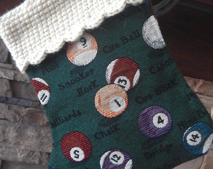 16" Handmade Billiard Tapestry Christmas Stocking with wool cuff