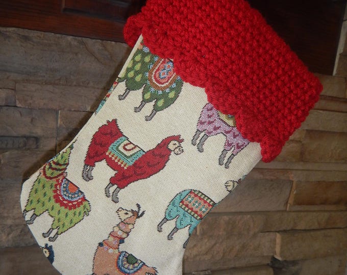 15" Handmade alpaca/llama  tapestry Christmas Stocking