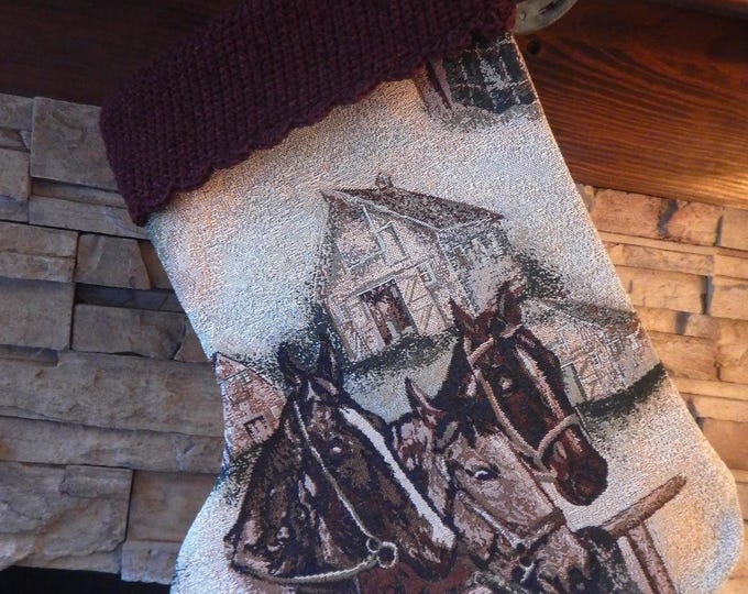22" Handmade Horses tapestry Christmas Stocking