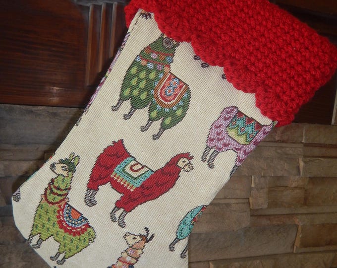15" Handmade llama/alpaca tapestry Christmas Stocking