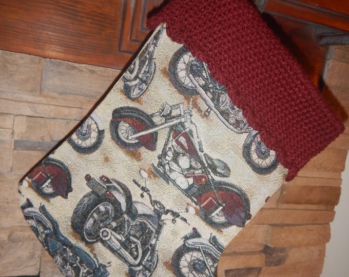 22" Handmade Motorcycle Tapestry Christmas Stocking