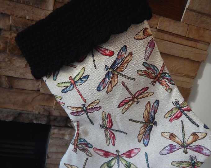 22" Handmade Dragonfly tapestry Christmas Stocking