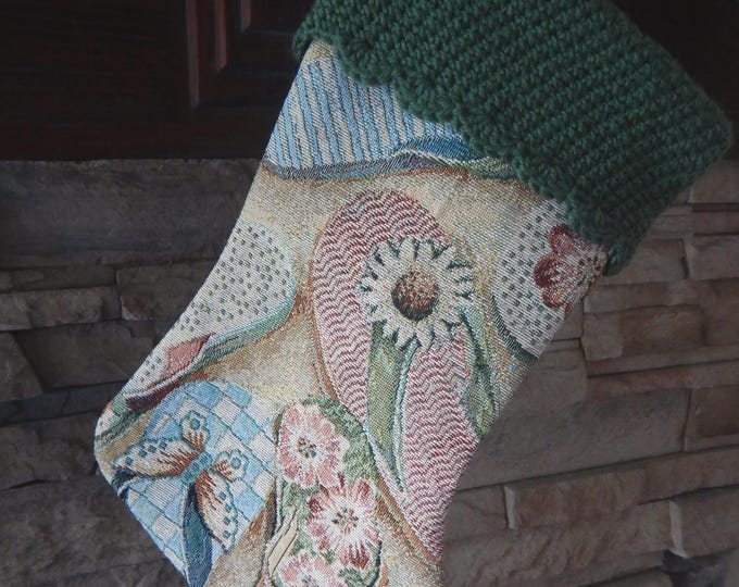 15" Handmade Flip flop tapestry Christmas Stocking with wool cuff