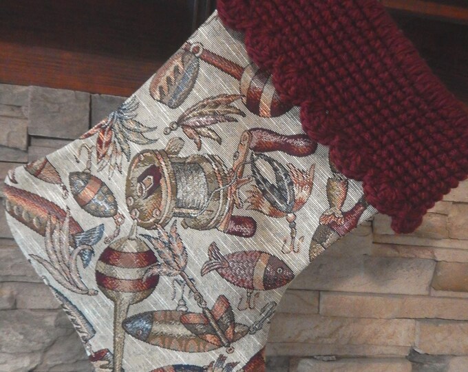22" Handmade Fishing Gear tapestry Christmas Stocking