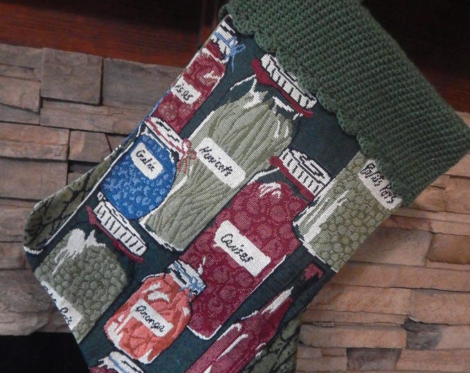 22" Handmade Homestead Home canning tapestry Christmas Stocking