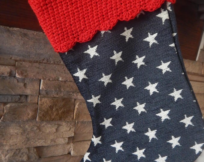 15" Handmade Stars tapestry Christmas Stocking with wool cuff