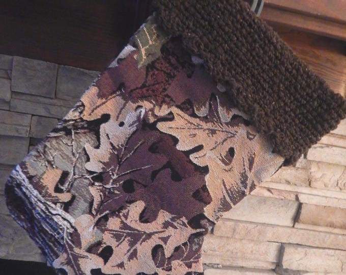22" Handmade Camo tapestry Christmas Stocking with wool cuff