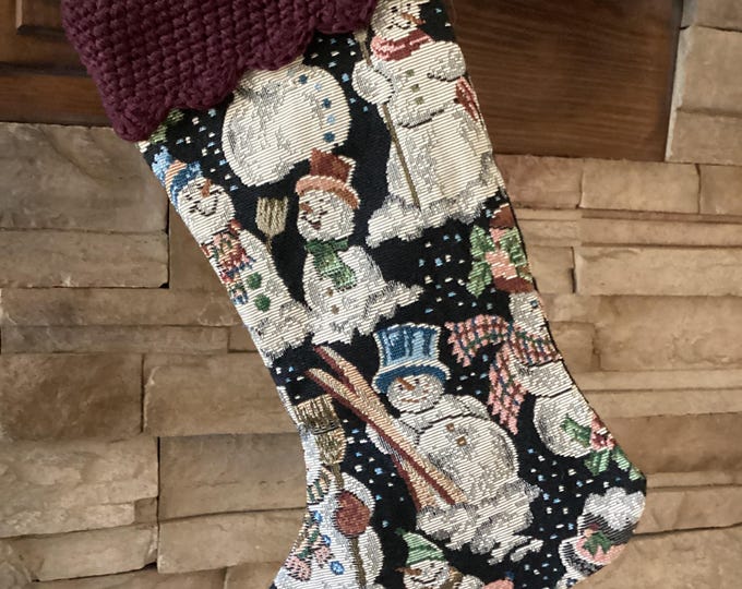 15" Handmade Snowmen tapestry Christmas Stocking