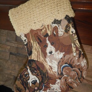 16&quot; Handmade Dog tapestry Christmas Stocking with wool cuff