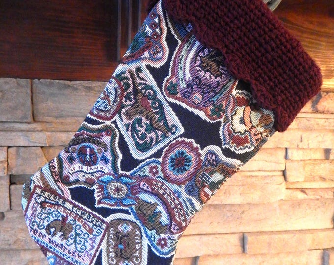 15" Handmade Cowboy Belt Buckle tapestry scene Christmas Stocking