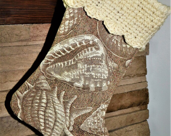 15" Handmade Seashell Christmas Stock with wool cuff