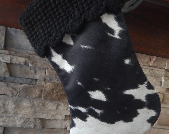 15" Handmade Faux Cow Hide leather Christmas Stocking