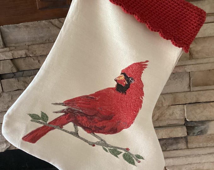 24" Handmade Cardinal Christmas Stocking