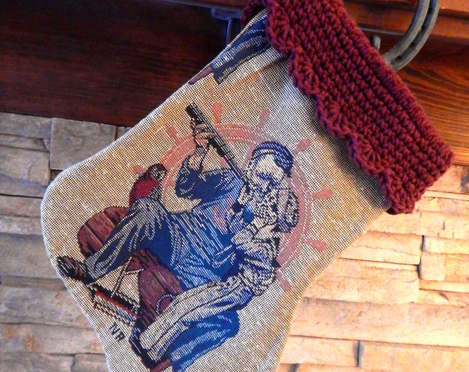 16" Handmade Norman Rockwell tapestry scene Christmas Stocking