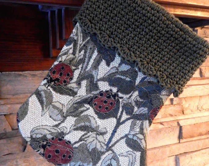 16" Handmade Ladybug tapestry Christmas Stocking