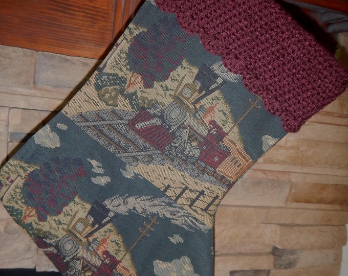 22" Handmade Train tapestry Christmas Stocking
