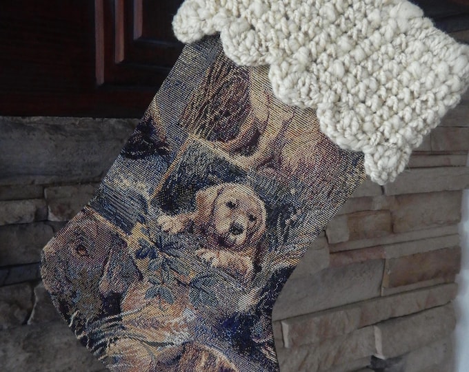15" Handmade Labrador tapestry Christmas Stocking with wool cuff