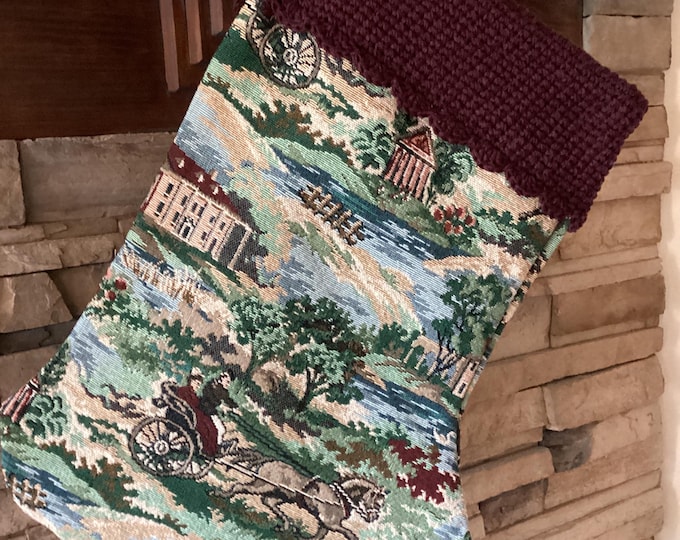 22" Handmade Victorian period tapestry scene Christmas Stocking