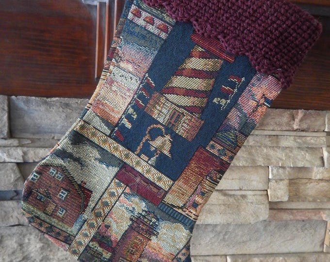 15" Handmade lighthouses tapestry Christmas Stocking