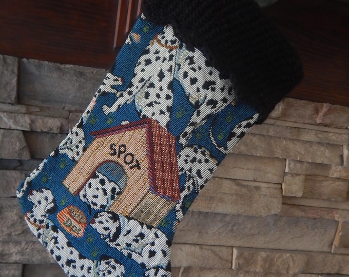 15" Handmade Spot/Dalmatian tapestry Christmas Stocking with wool cuff
