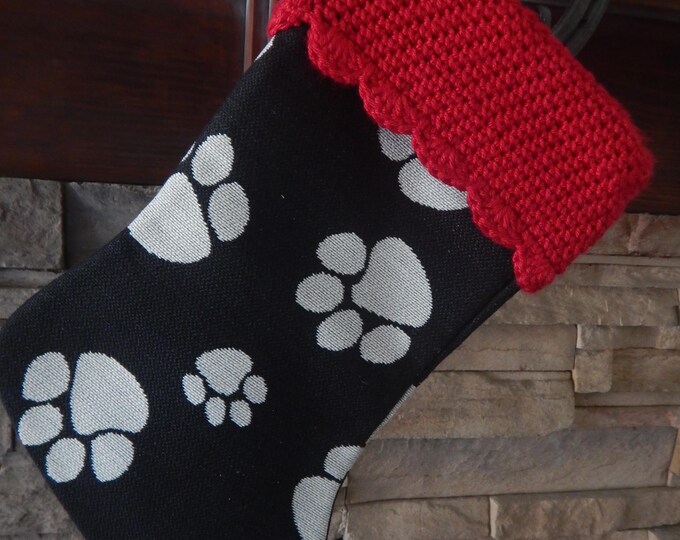 15" Handmade Paw Print tapestry Christmas Stocking