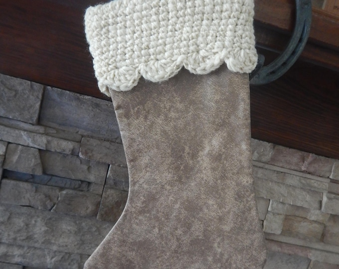 15" Handmade Faux leather Christmas Stocking with wool cuff