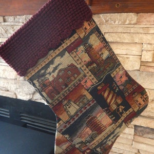 22&quot; Handmade Lighthouses tapestry Christmas Stocking with wool cuff