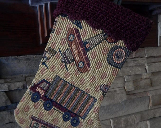 15" Handmade Vintage truck toy tapestry Christmas Stocking