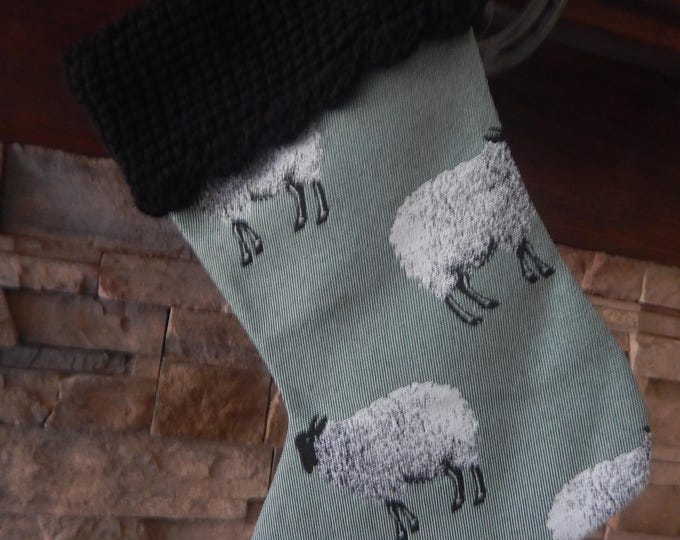 15" Handmade Sheep tapestry Christmas Stocking