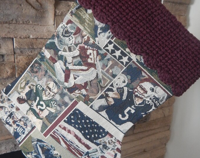 22" Handmade Football tapestry Christmas Stocking with wool cuff