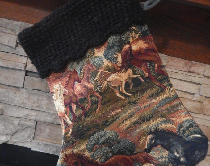 22" Handmade Running Horses tapestry Christmas Stocking