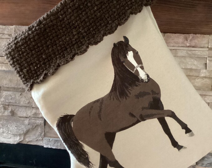 24" Handmade Horse Christmas Stocking with wool cuff