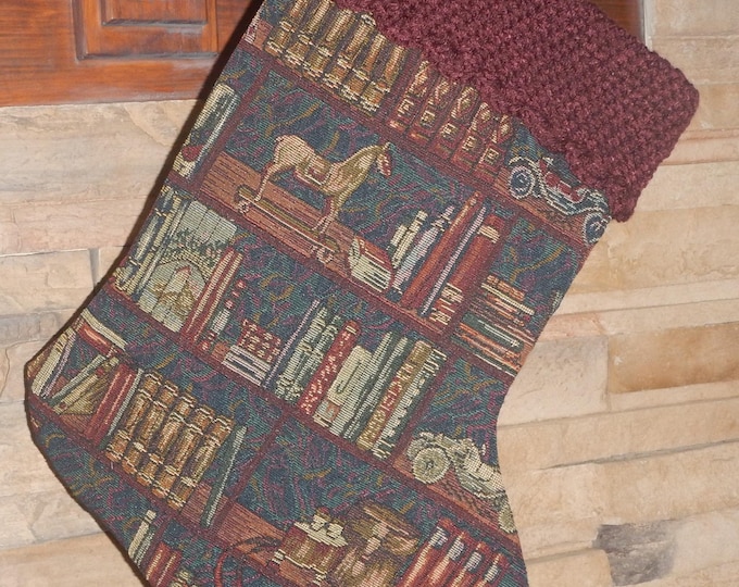 22" Handmade Library Book tapestry Christmas Stocking