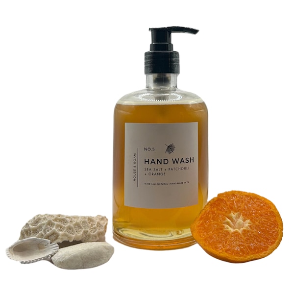 Luxurious all-natural hand and body wash, castile soap, patchouli, orange & sea salt, moisturizing Housewarming gift, Mother's Day Gift Idea