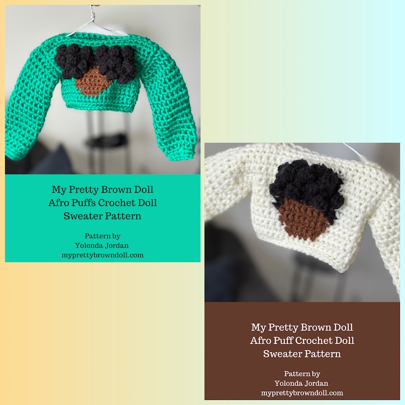 Pattern Bundle Crochet Doll Sweaters One & Two Puff Doll Sweater Pattern image 1