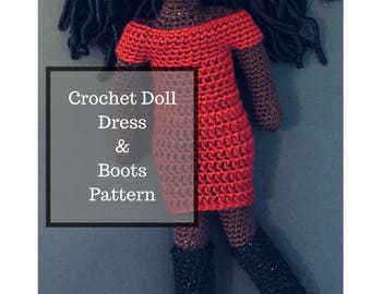 Crochet Doll Dress and Boots Pattern