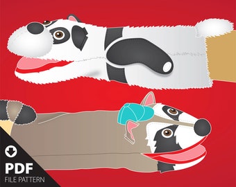 PDF-Datei. SimPups einfach zu machende Panda/Bär & Waschbär Handpuppe Schnittmuster mit offenem Mund Design für animierte Produktionen und Spiel.