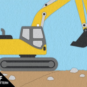 Five Picture Construction Equipment Felt Décor Pattern with Excavator, Bulldozer, Steamroller, Cement and Dump Trucks - PDF Download