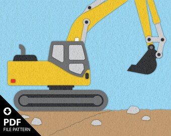Fünf Bilder Baumaschinen Filz Dekor Muster mit Bagger, Bulldozer, Dampfwalze, Zement und Muldenkipper - PDF Download
