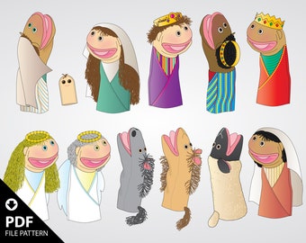 PDF-Datei. SimPups Nativity Handpuppe mit offenem Mund Muster beinhaltet: Maria, Josef, Jesuskind, 3 Könige, Hirte, Engel, Esel, Kamel & Schaf