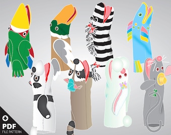 PDF. SimPups 8 hand puppet patterns: Parrot, Duck, Zebra, Fish, Panda, Raccoon, Rabbit & Mouse. Easily animated for hours of fun.