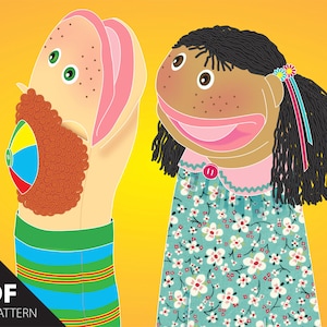 PDF. SimPups easy-to-make Boy & Girl simple hand puppet pattern with an open mouth design for animated productions and play.