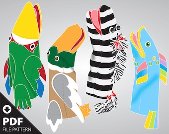 PDF. SimPups 4 easy-to-make puppet patterns include: a Parrot, Duck, Zebra & Fish. Their open mouth design provide hours of animated fun.