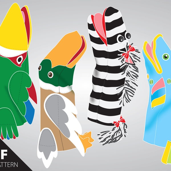 PDF. SimPups 4 easy-to-make puppet patterns include: a Parrot, Duck, Zebra & Fish. Their open mouth design provide hours of animated fun.